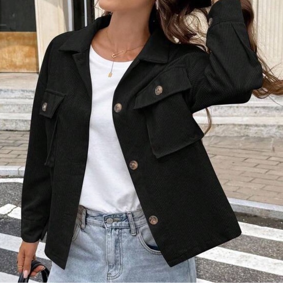 Black Corduroy Button-Front Jacket - Picture 2 of 2